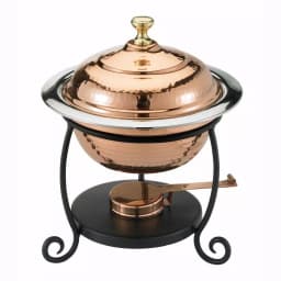 Old Dutch 1.75 qt. Round Copper over Stainless Steel Chafing Dish with Black Iron Stand thumbnail 1