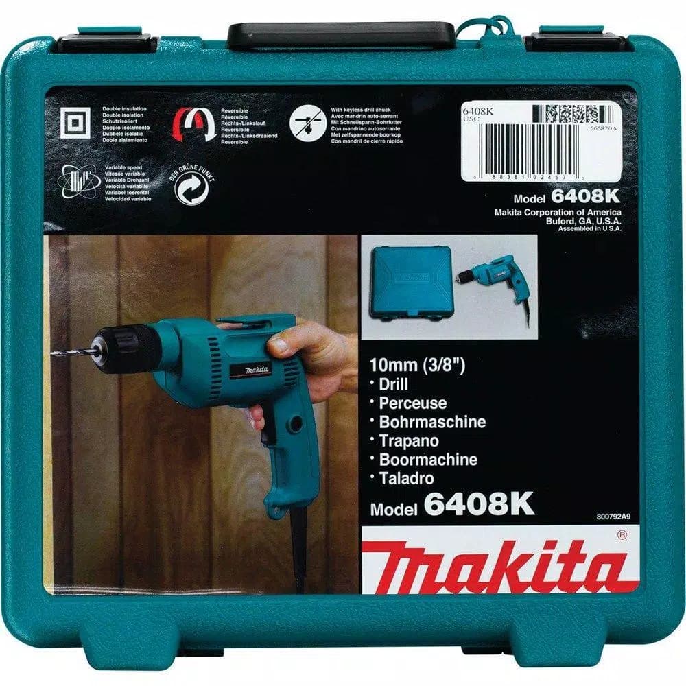 Makita 6408K 3/8 in. Corded Variable Speed Drill with Keyless Chuck and Hard Case