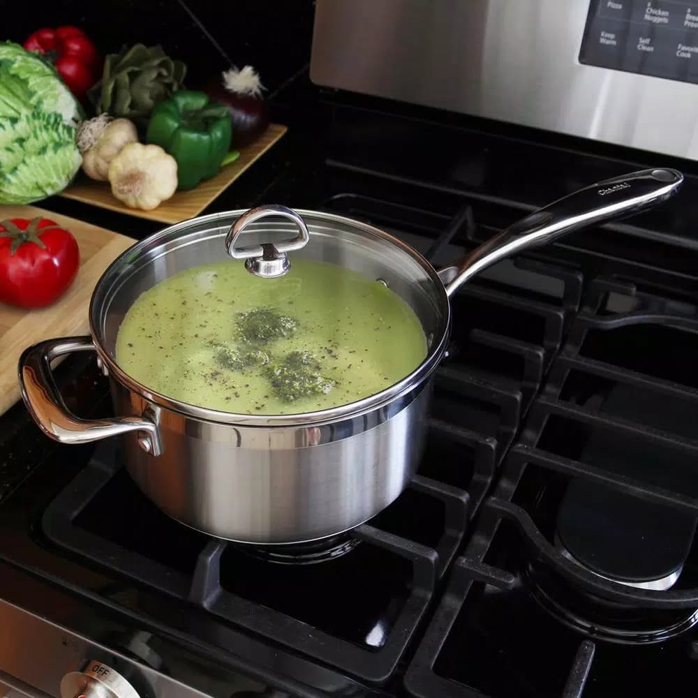 Chantal Induction 21 Steel 3.5 Qt. Stainless Steel Saucepan with Glass Lid, Brushed Stainless Steel