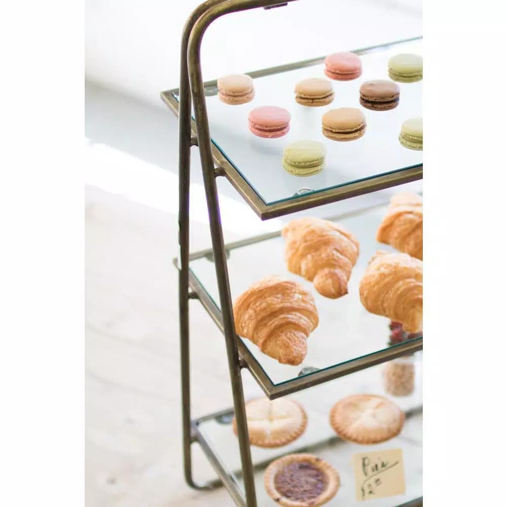 Unbranded 3-Tier Brass Finish Metal and Glass Display Shelf, 11 x 18 x 31 in