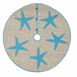 VHC Brands 55 in. Nerine Robin Egg Blue Coastal Christmas Tree Skirt with Starfish Appliqués thumbnail 1