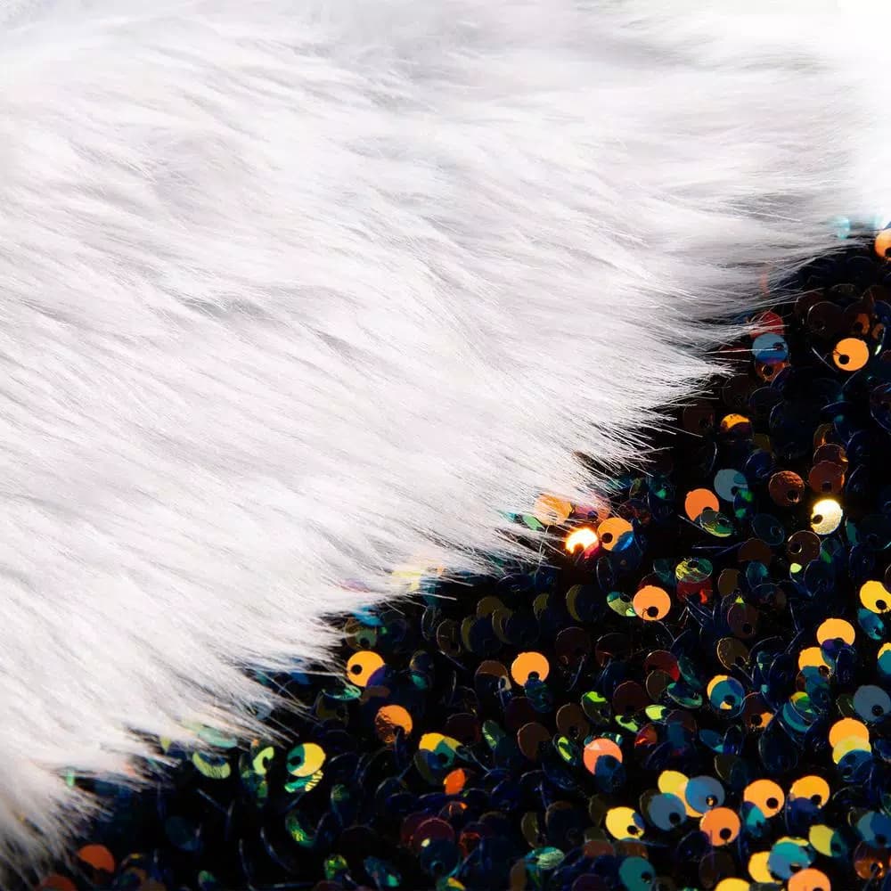 Glitzhome 21 in. Navy Blue Sequin Christmas Stocking with White Faux Fur Cuff