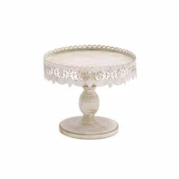 LITTON LANE 10 in. Round Whitewashed and Rust Brown Iron Cake Stand with Pierced Floral Bunting thumbnail 1