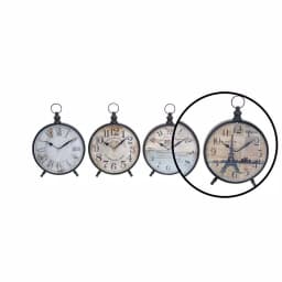 LITTON LANE Set of 4 Vintage-Style Round Peg-Legged Table Clocks, 12 in. x 9 in., Distressed Black and White thumbnail 3