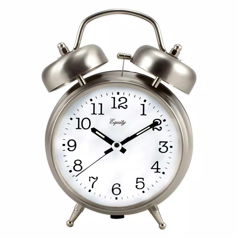 Equity by La Crosse Chrome Metal Twin Bell Analog Quartz Alarm Table Clock with Backlight