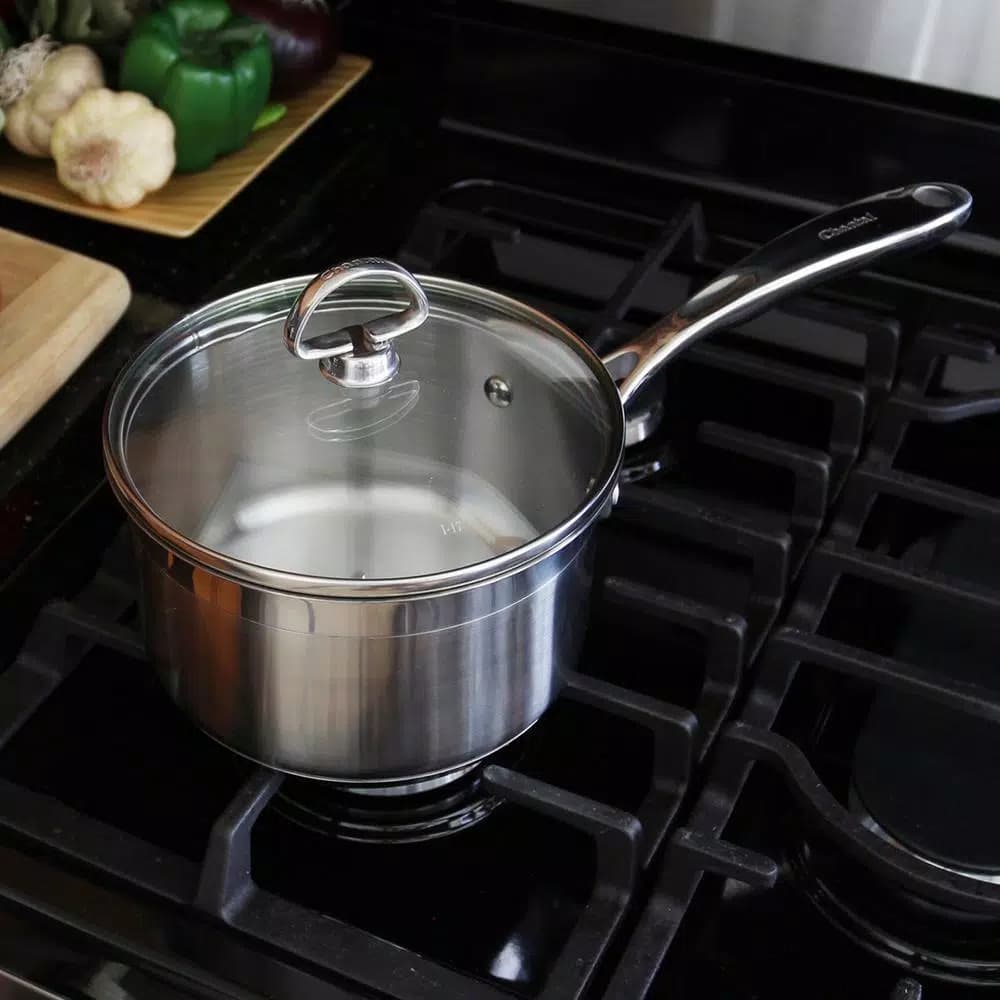 Chantal Induction 21 Steel 2 Qt. Stainless Steel Saucepan with Glass Lid, Brushed Finish