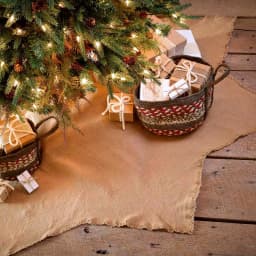VHC Brands 48 in. Burlap Natural Tan Farmhouse Christmas Tree Skirt with 8-Point Star Design thumbnail 7