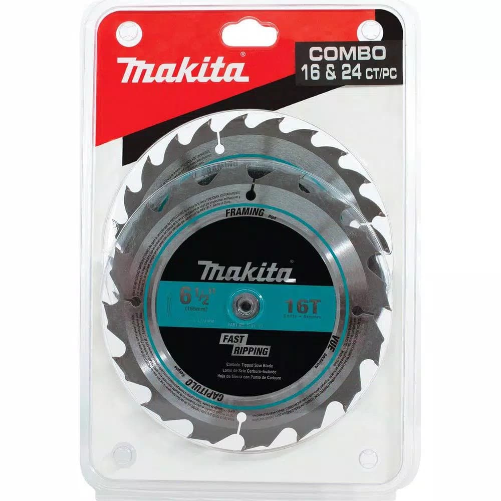 Makita 6-1/2 in. Carbide-Tipped Circular Saw Blade 2-Piece Set (16T & 24T)