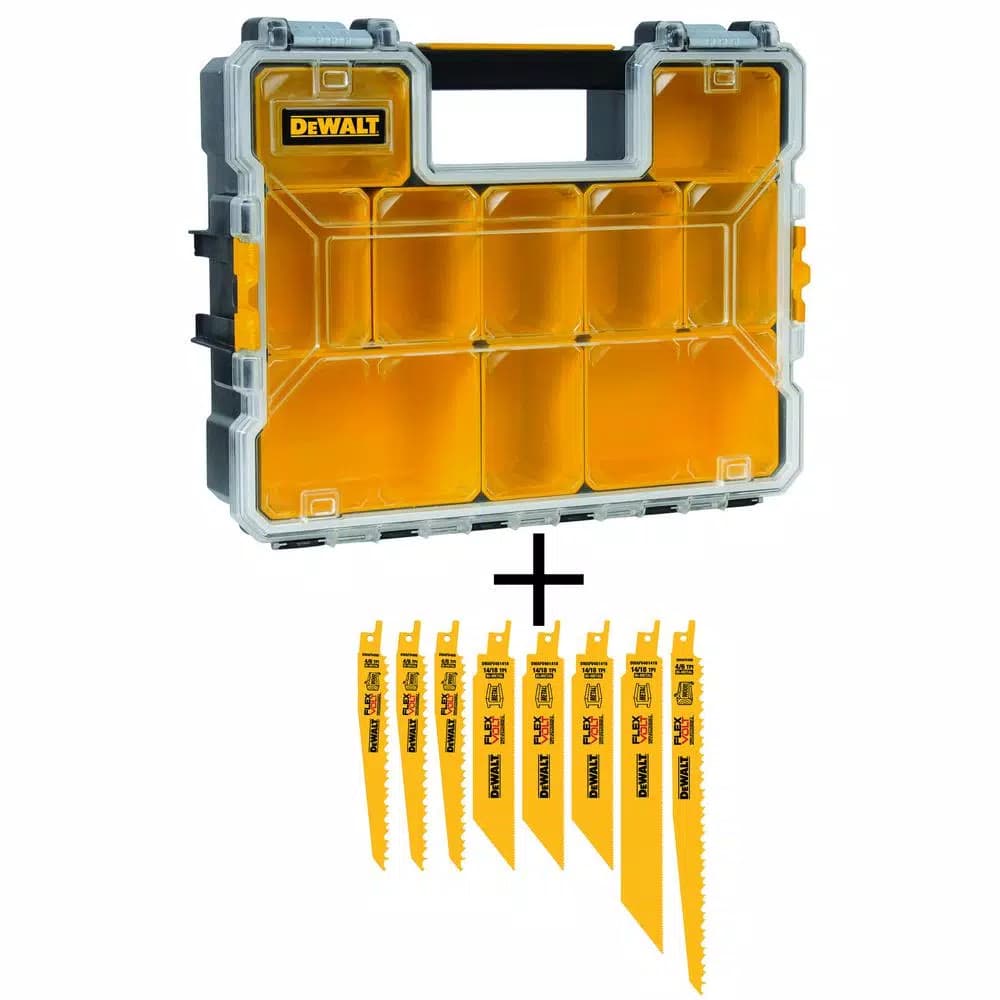 DEWALT FLEXVOLT Bi-Metal Reciprocating Saw Blade Set with 10-Compartment Small Parts Organizer, 8-Piece