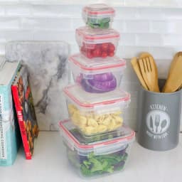 Unbranded 10-Piece Locking Square Plastic Food Storage Container Set with Steam-Vented Lids, Red thumbnail 1