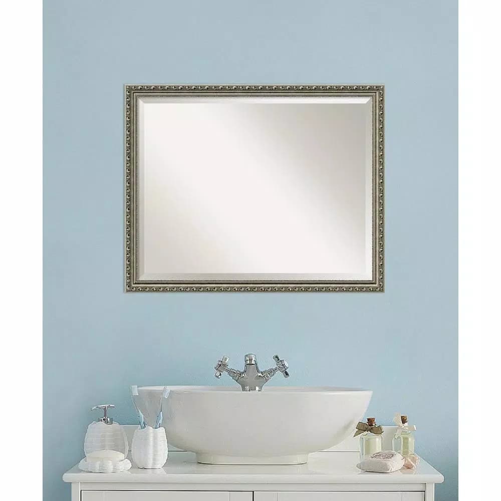 Amanti Art Parisian 30.5 in. W x 24.5 in. H Framed Rectangular Bathroom Vanity Mirror, Silver