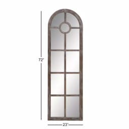 LITTON LANE Hayes Oversized Arch Distressed Brown Wood Window Mirror (72 in. x 23 in.) thumbnail 7