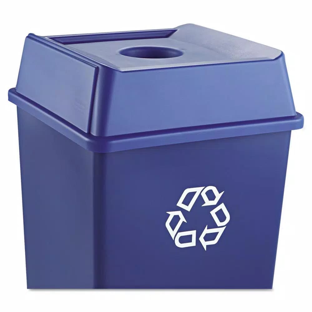 Rubbermaid Commercial Products Untouchable Blue Square Recycling Lid for 35 and 50 Gal. Trash Cans