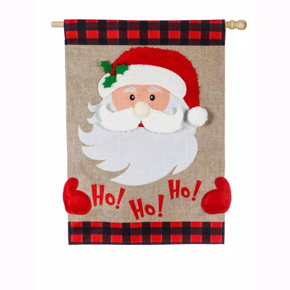 Evergreen Ho Ho Ho Santa House Burlap Style Christmas Flag, 28 in. x 44 in.