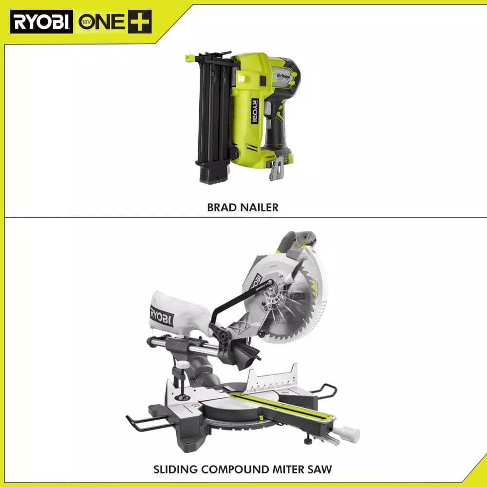RYOBI 10 in. Sliding Compound Miter Saw & 18V ONE+ AirStrike 18-Gauge Brad Nailer Combo Kit