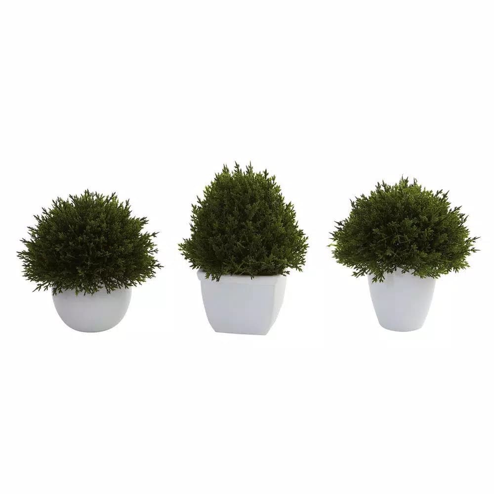 Nearly Natural Mixed Cedar Topiary Collection, Set of 3 with Ceramic Planters