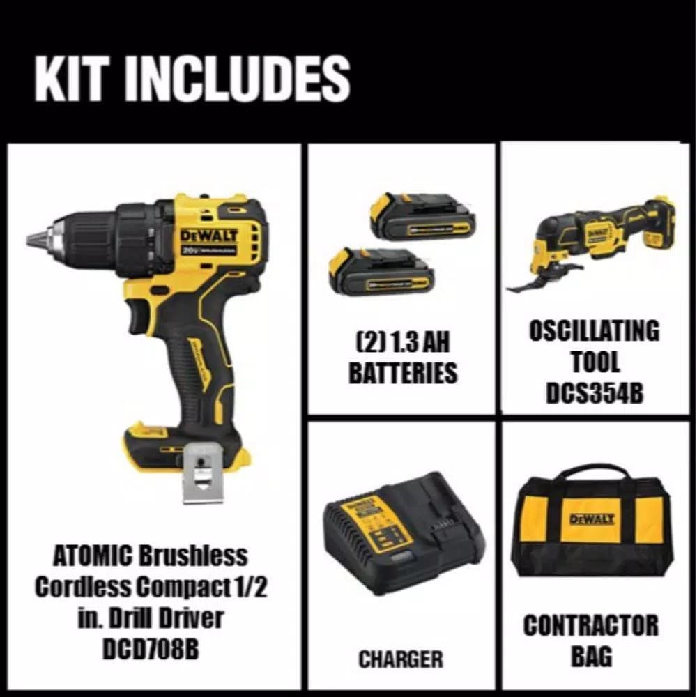 DEWALT 20V MAX ATOMIC Brushless Compact 1/2 in. Drill/Driver & Oscillating Tool Combo Kit