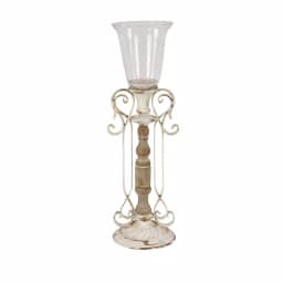 LITTON LANE Distressed White Wood, Glass and Metal Hurricane Candle Holder thumbnail 4