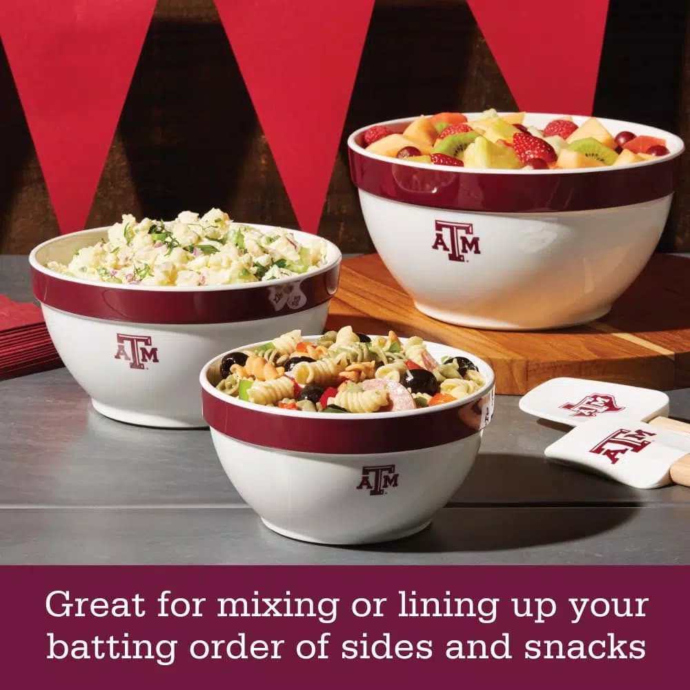 College Kitchen Collection Texas A&M Aggies 3-Piece Nesting Party Bowl Set, Maroon Melamine