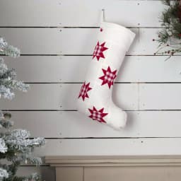 VHC Brands Emmie Farmhouse Christmas Decor 20 in. Red and White Check Cotton Patch Stocking thumbnail 3