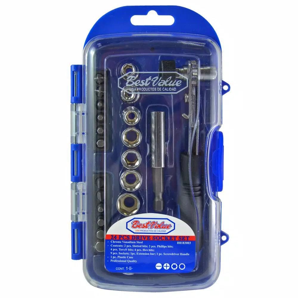 Best Value 24-Piece Ratchet Socket and Bit Set with Heavy Duty Carrying Case