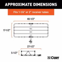 CURT 48 in. x 20 in. Steel Basket Style Hitch Cargo Carrier, 500 lb. Capacity, 2 in. Receiver with Adapter thumbnail 3