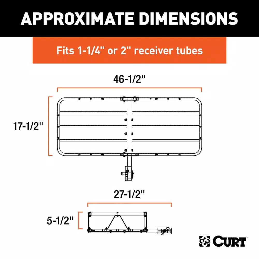 CURT 48 in. x 20 in. Steel Basket Style Hitch Cargo Carrier, 500 lb. Capacity, 2 in. Receiver with Adapter