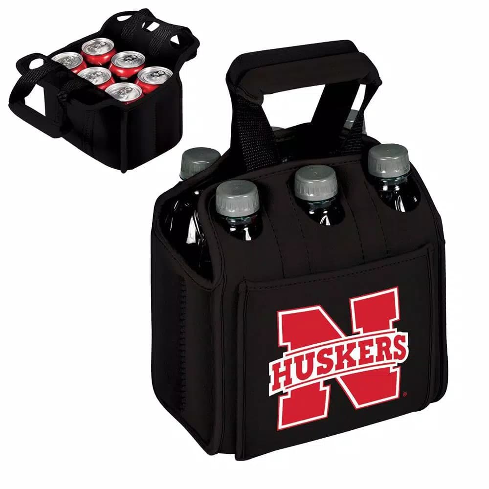 Picnic Time University of Nebraska - Lincoln Cornhuskers 6-Bottle Insulated Neoprene Beverage Carrier, Black