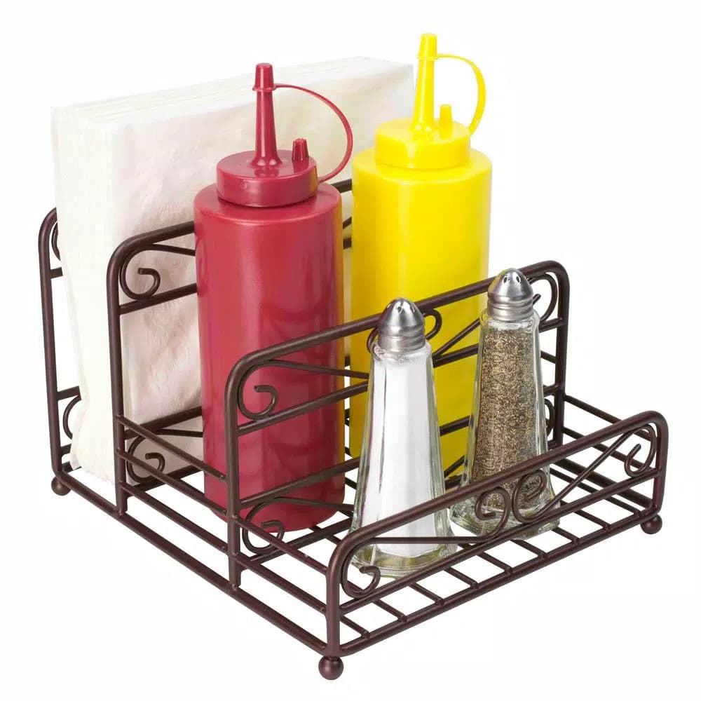 Home Basics Bronze Coated Steel Condiment Server Caddy with Spiral Design, 3 Compartments