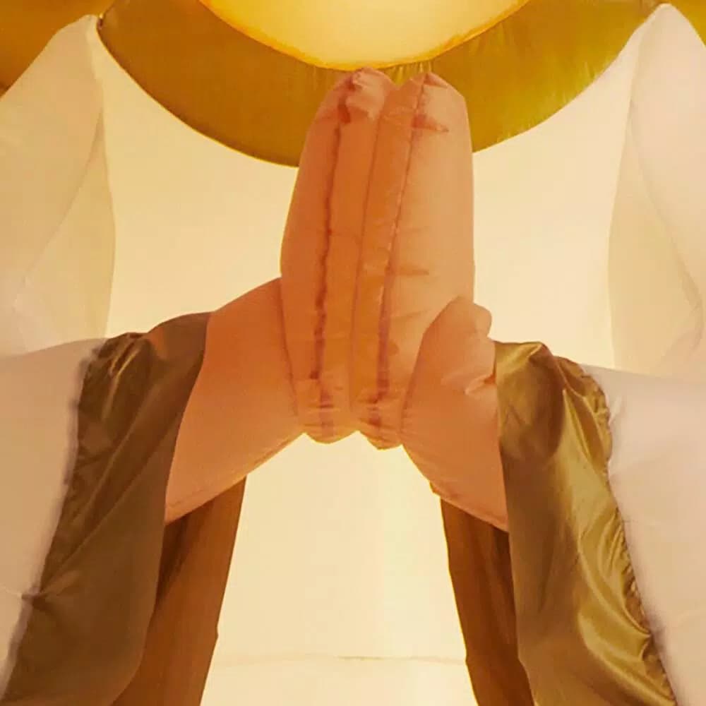 Airblown 8 ft. Inflatable Fuzzy Luxe Angel with Gold Metallic Accents - Religious Christmas Decor