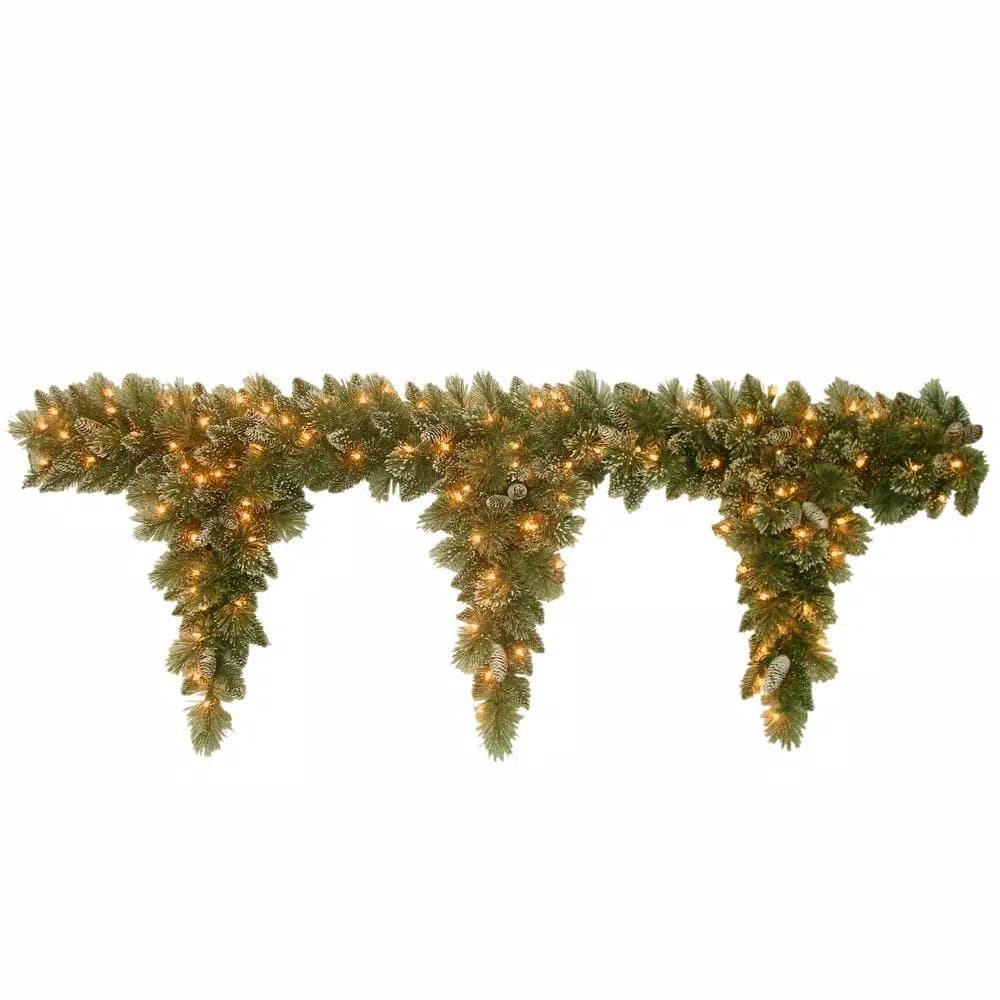 Unbranded 6 ft. Glittery Bristle Pine Teardrop Garland with 100 Clear Lights