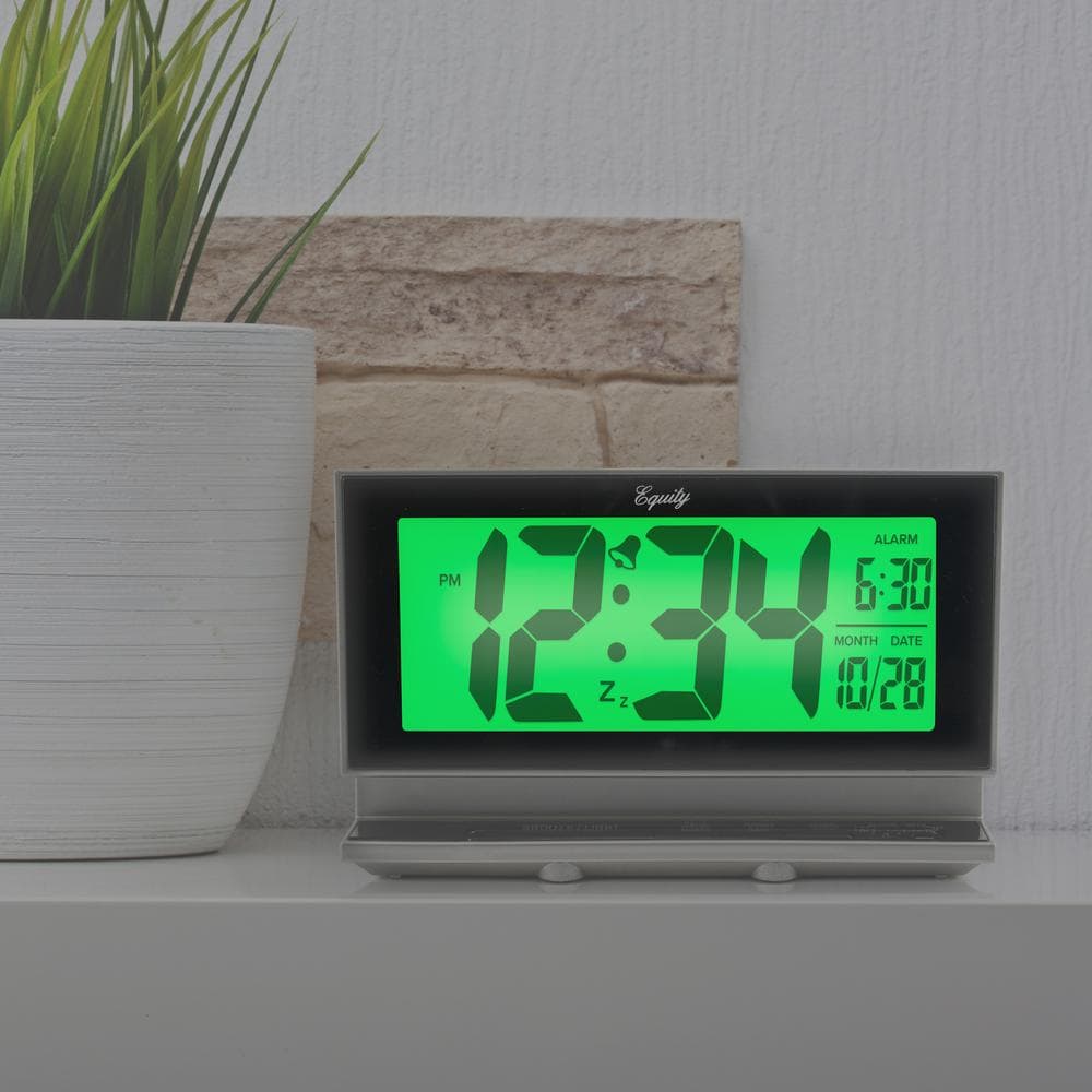 Equity by La Crosse Large 2 in. LCD Digital Alarm Table Clock with Night Vision Technology - Silver