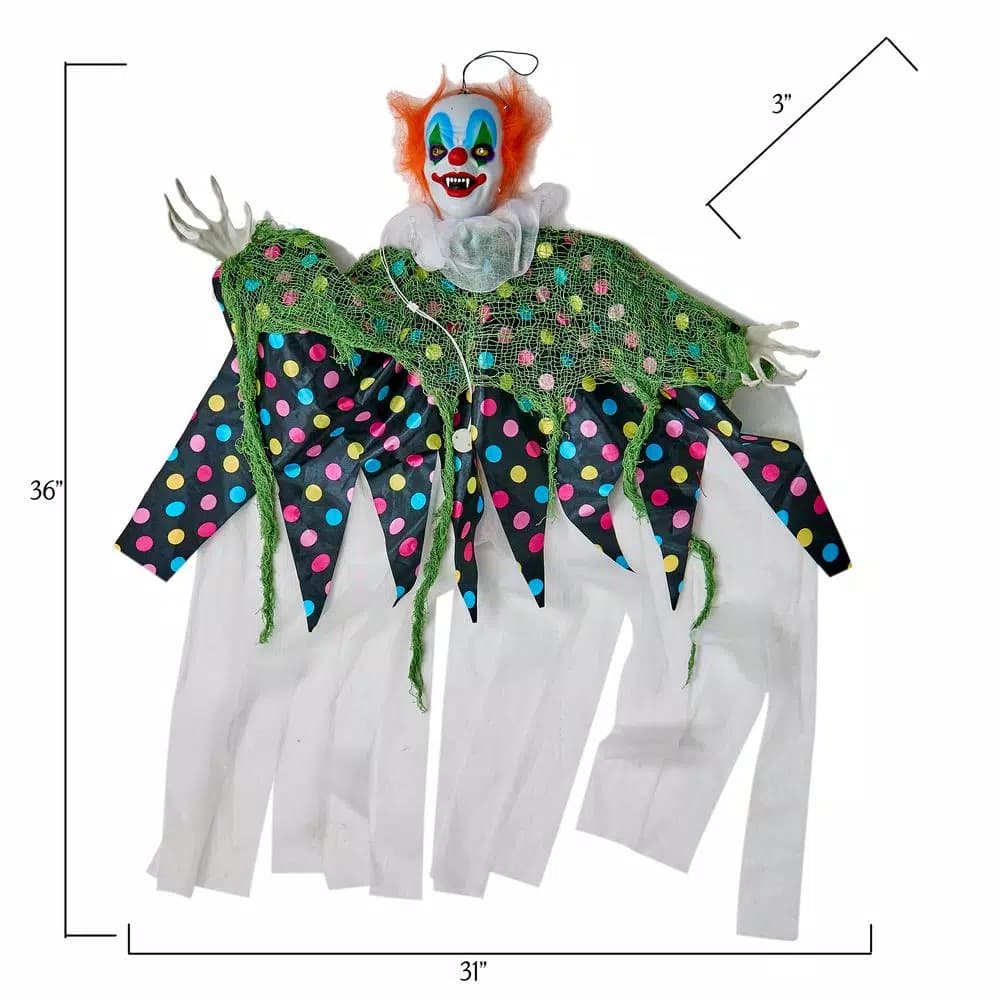 Worth Imports 36 in. Hanging Light Up Clown Halloween Decor with Flashing Eyes and Bendable Arms