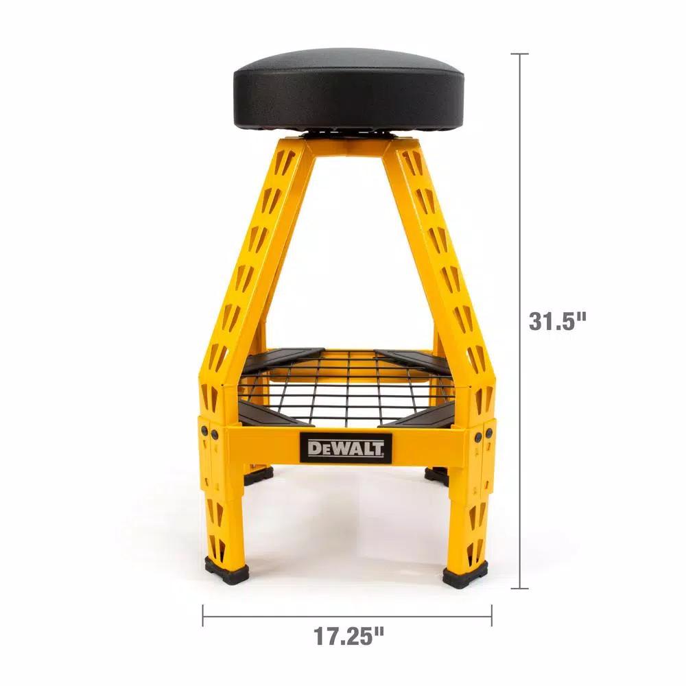 DEWALT Heavy-Duty Swivel Shop Stool with Storage Shelf, 300 lb Capacity, Steel Frame