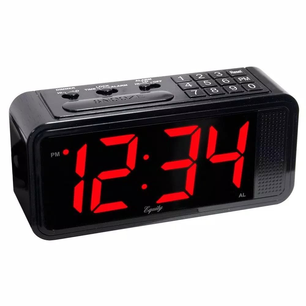 Equity by La Crosse Red 1.8 in. LED Quick Set Digital Alarm Clock with Dimmer and Battery Backup
