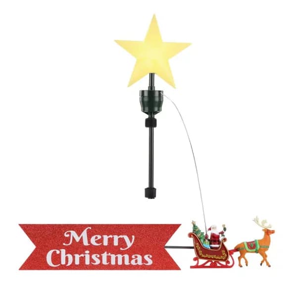 Mr. Christmas Santa's Sleigh Animated Tree Topper with LED Star and Merry Christmas Banner
