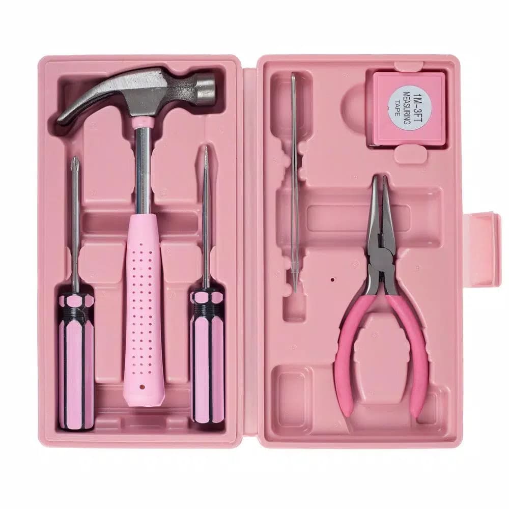Stalwart 7-Piece Pink Multipurpose Tool Kit for Home, Office, and Car