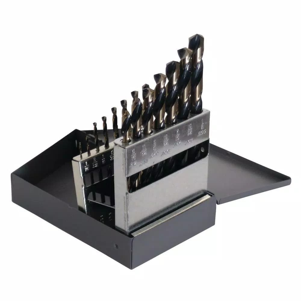 CLE-LINE 1878 High Speed Steel Heavy-Duty Twist Drill Bit Set, 1/16 in. to 1/2 in., 15-Piece Black and Gold