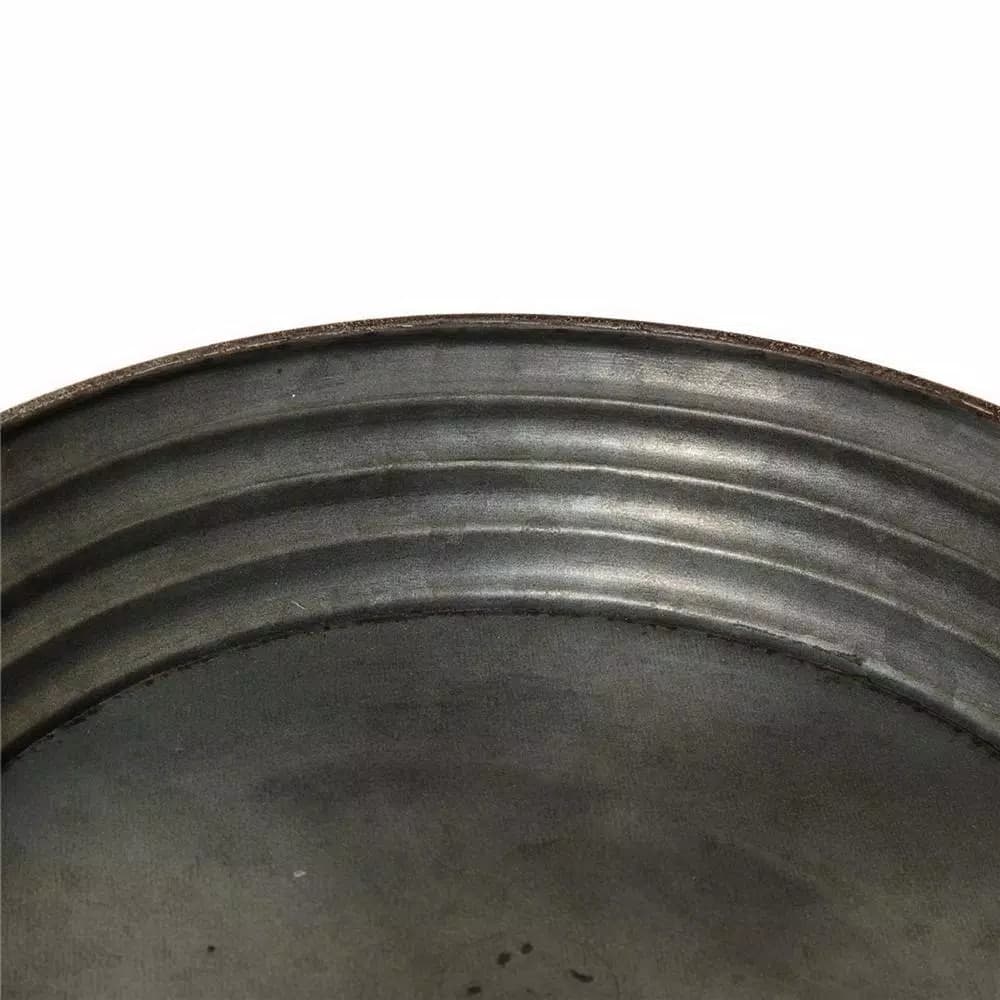Glitzhome 12 in. Round Farmhouse Galvanized Metal Decorative Tray with Corrugated Edge