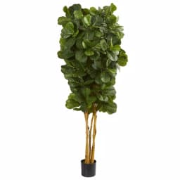 Nearly Natural 7 ft. Fiddle Leaf Fig Artificial Tree with Multiple Trunks and Black Pot thumbnail 1