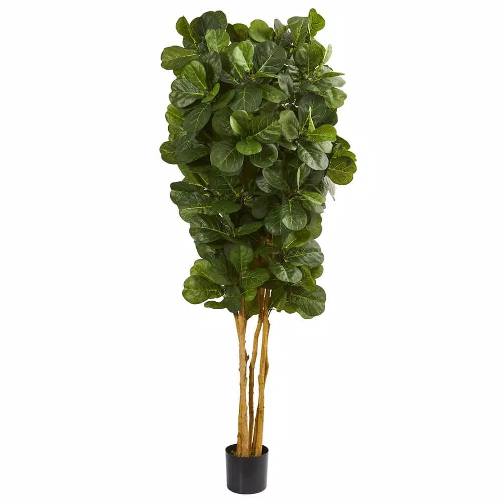 Nearly Natural 7 ft. Fiddle Leaf Fig Artificial Tree with Multiple Trunks and Black Pot