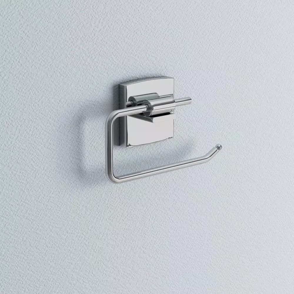 No Drilling Required Klaam Single Post Toilet Paper Holder - Modern Chrome Finish - No Drilling Required
