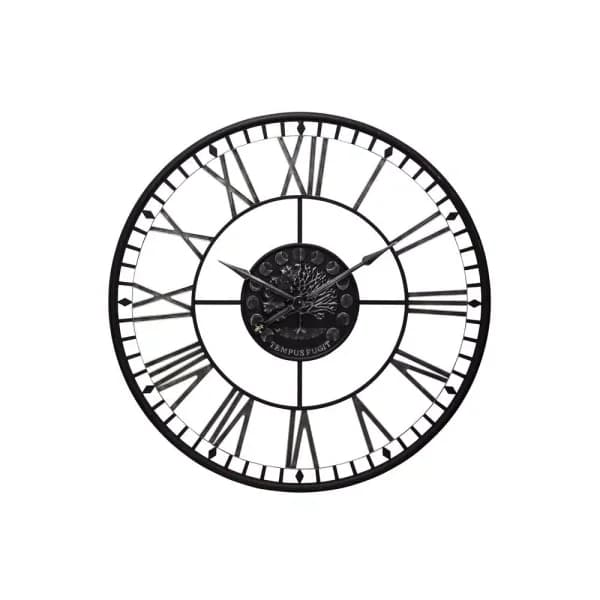 StyleCraft Aged Black Metal Roman Numeral Analog Wall Clock - Oversized 43 Inch Round Mid-Century Decor