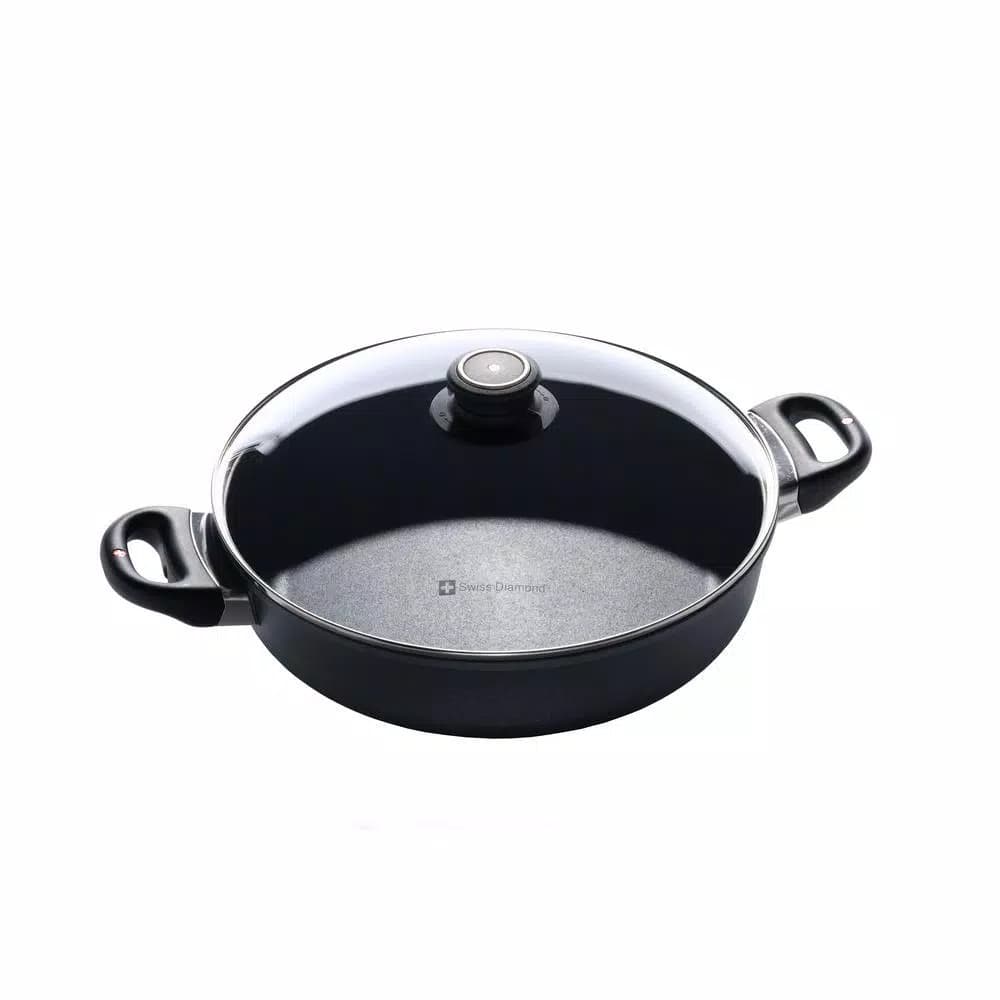 Swiss Diamond Classic Series 3.7 qt. Nonstick Cast Aluminum Saute Pan with Glass Lid, Gray