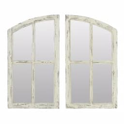 Aspire Home Accents Pueblo Distressed Off-White Wood Arch Windowpane Mirror Set (27 x 15 in.) thumbnail 1