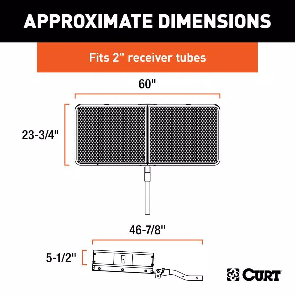 CURT 60" x 24" Black Steel Basket Cargo Carrier with 2" Folding Shank, 500 lbs. Capacity