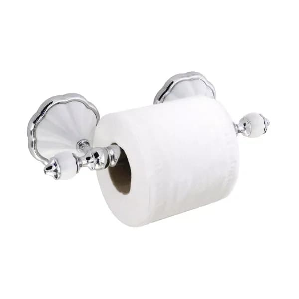 MODONA Flora Toilet Paper Holder, White Porcelain and Polished Chrome Stainless Steel Roller