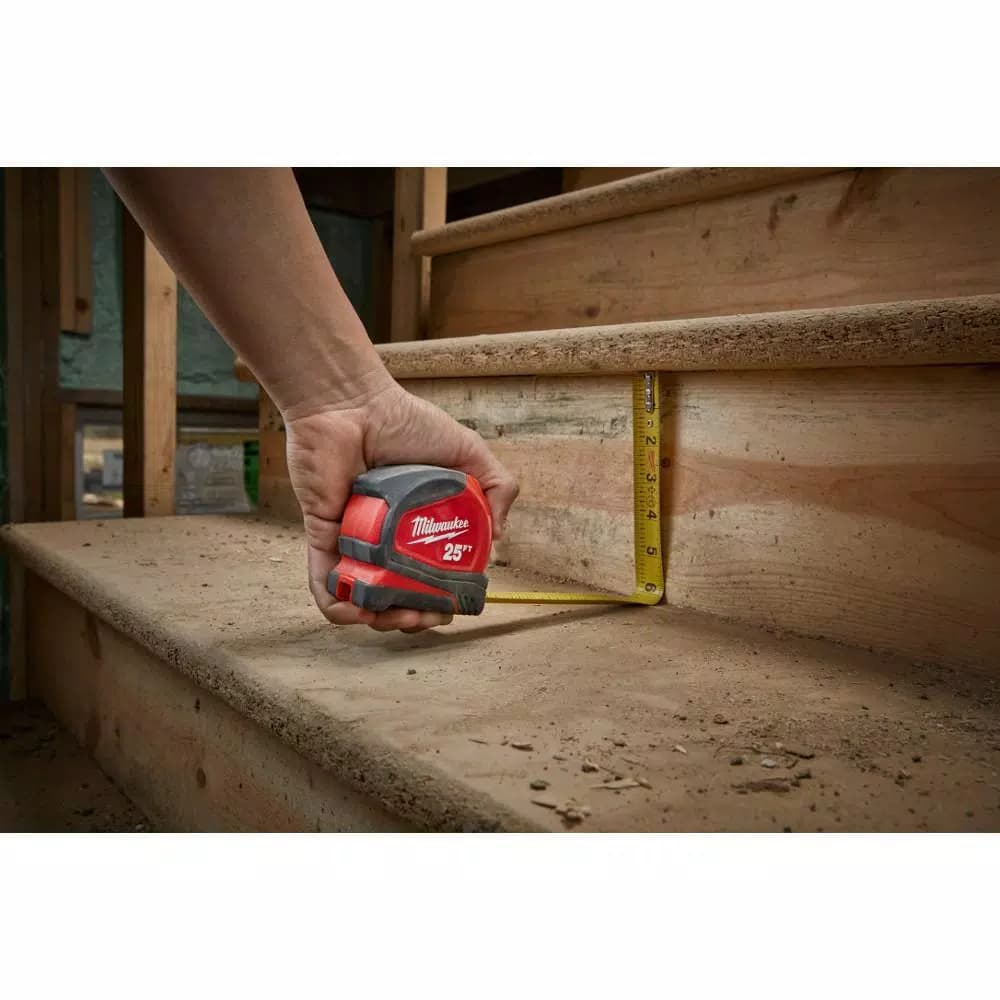Milwaukee 25 ft. Compact Tape Measure with Nylon Blade Protection and 5-Point Reinforced Frame