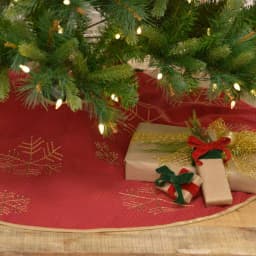 VHC Brands Revelry 48 in. Brick Red Traditional Christmas Tree Skirt with Embroidered Snowflakes thumbnail 3