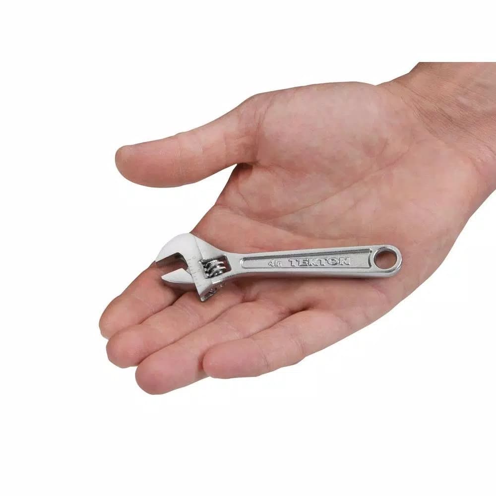 TEKTON 4 in. Adjustable Wrench, Carbon Steel with Satin Chrome Finish